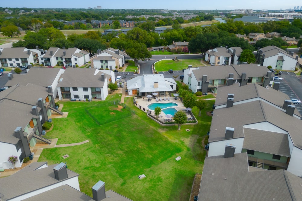 Aerial Shot of the apartments  at Leander Apartment Homes in Benbrook, Texas