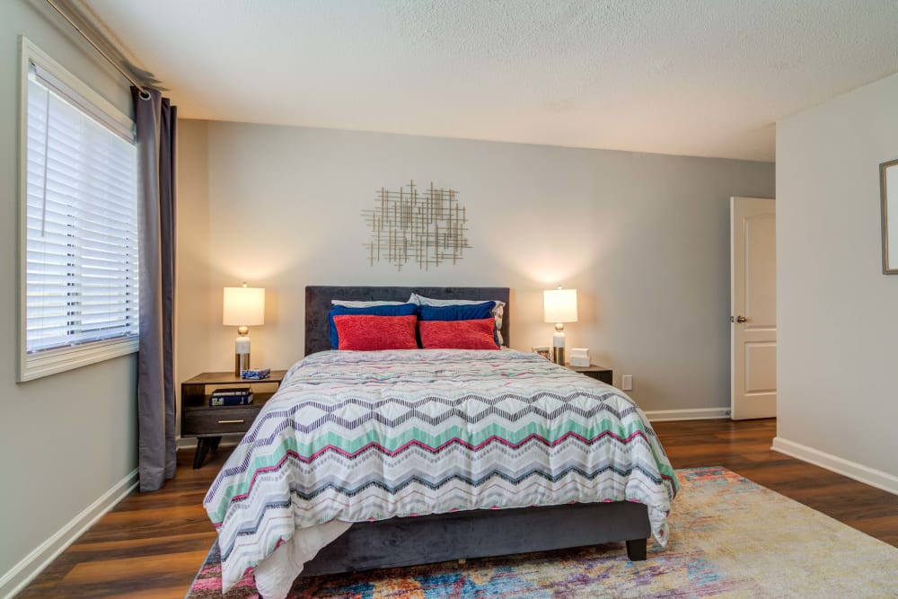 Spacious bedroom at The Lodge on the Chattahoochee Apartments in Sandy Springs, Georgia