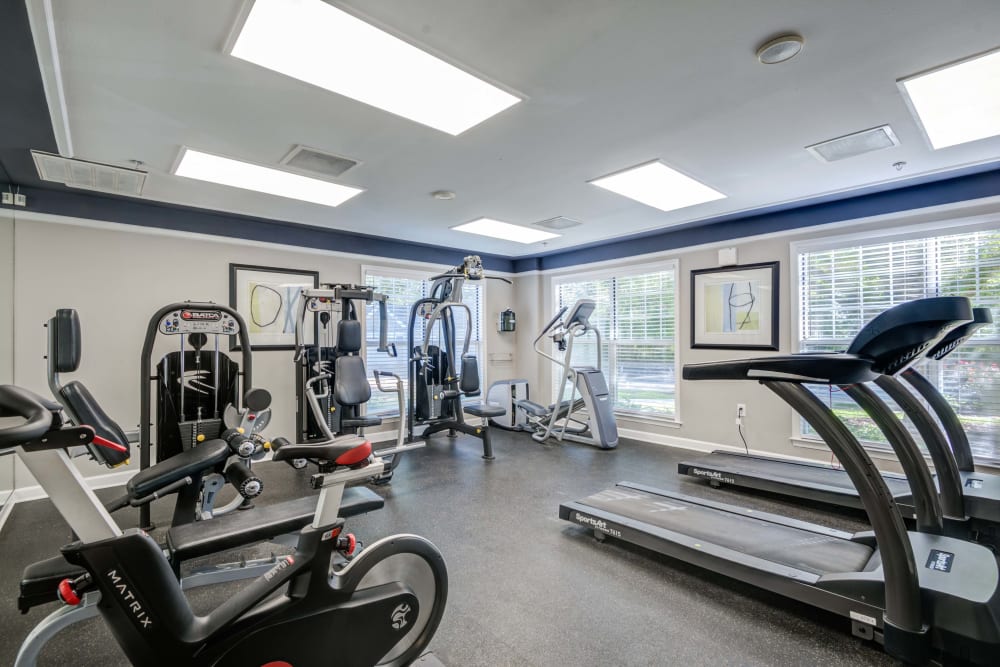 Treadmill's spin, cycles, and other equipment in fitness center at Hunter's Glen in Upper Marlboro, Maryland