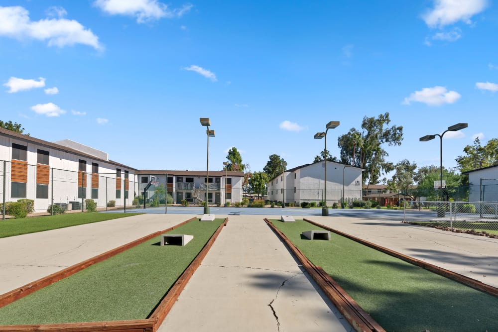 Outdoor shuffle board for residents at The Mod in Phoenix, Arizona