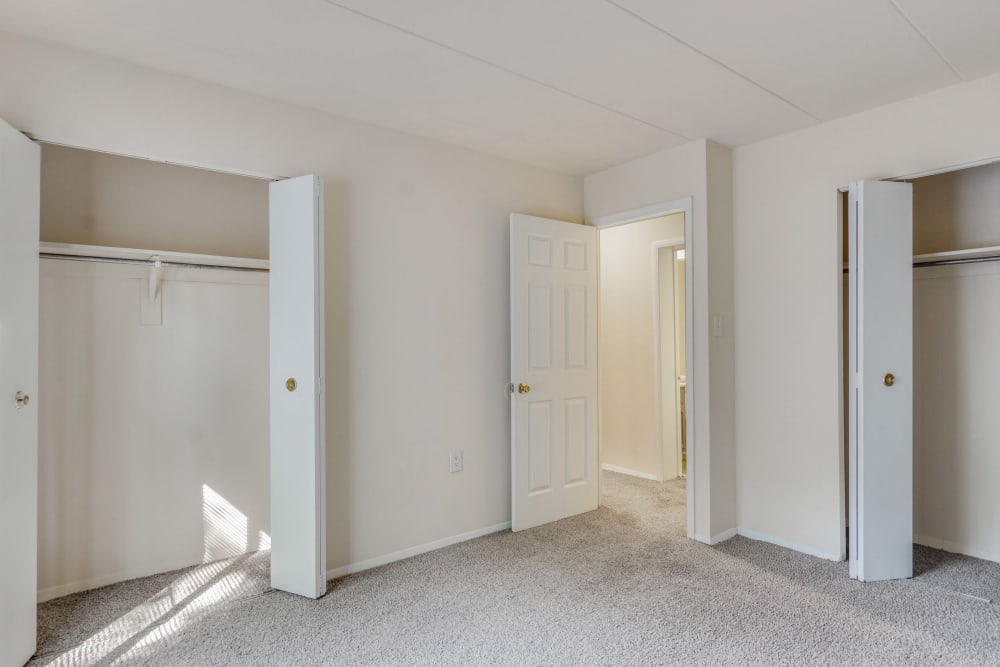 Bedroom with ample closet space at Parkway Apartments in Williamsburg, Virginia