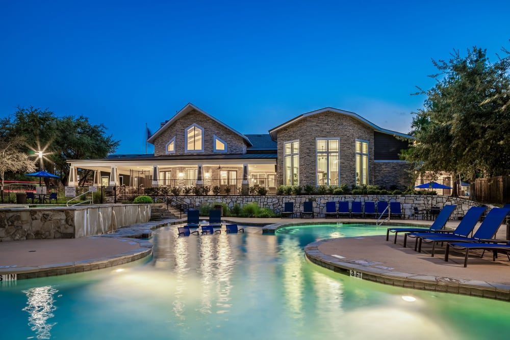 Sparkling pool with a water feature at Marquis on Lakeline in Cedar Park, Texas