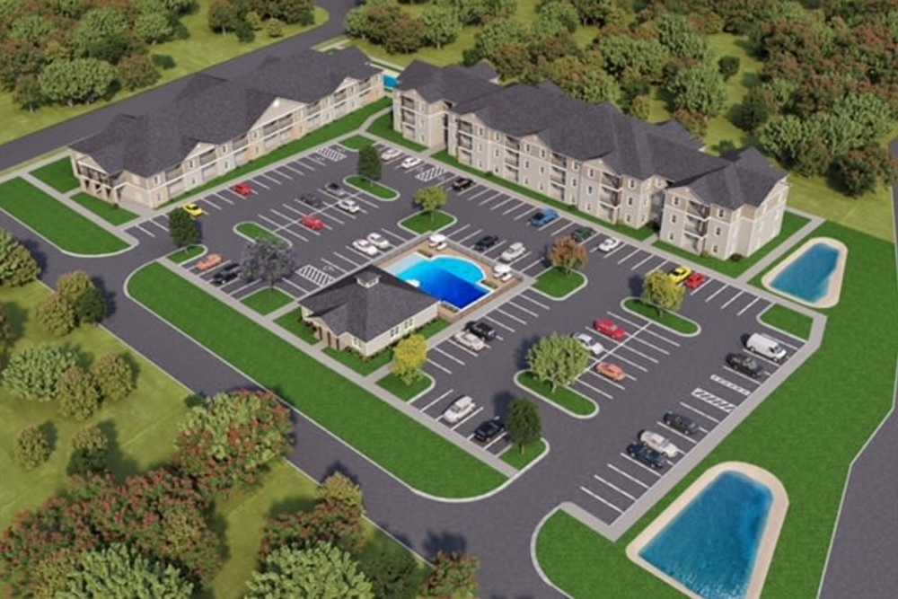 Wide aerial view of Patriots Place in Valdosta, Georgia