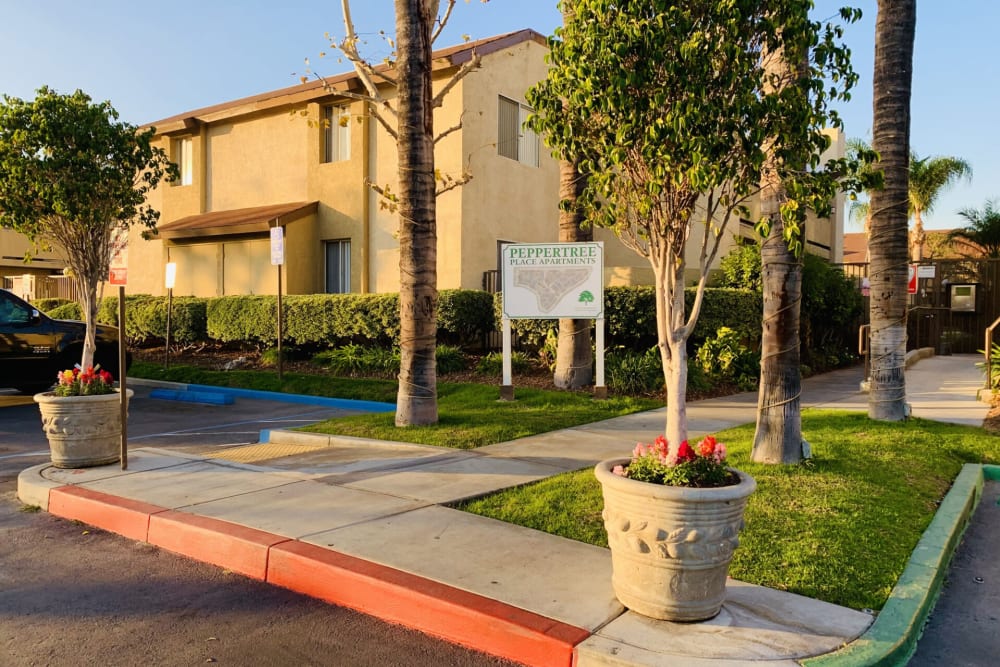 Exterior building at Peppertree Place Apartments in Riverside, California