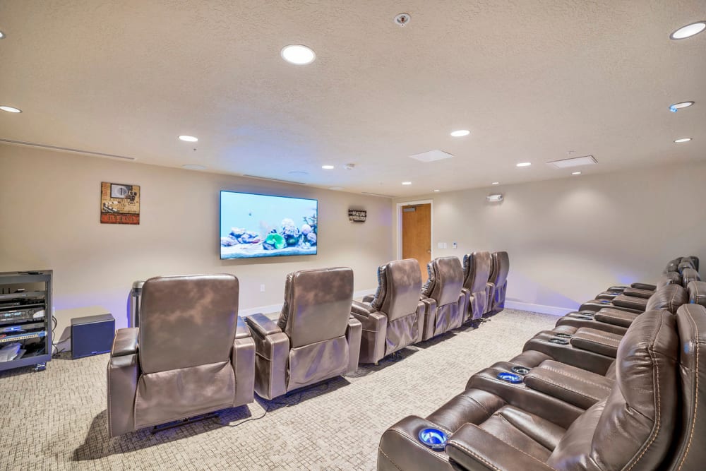 Tv room with recliner chairs at Crescent Senior Living in Sandy, Utah