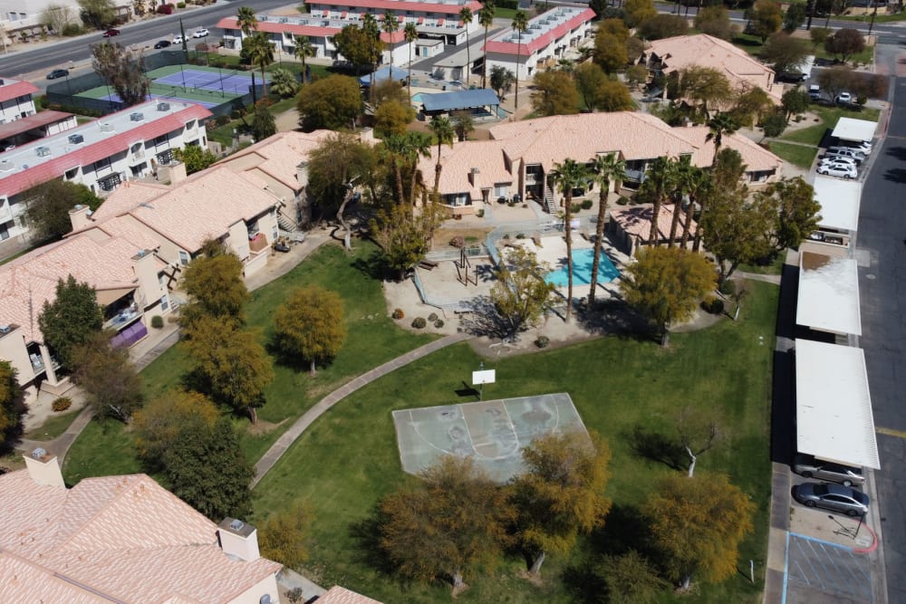 Community aerial view at Desert Oasis in Palm Desert, California