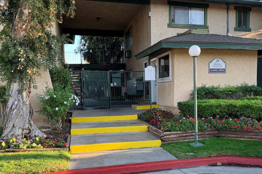 Entrance to the building at Sierra Gardens in Riverside, California