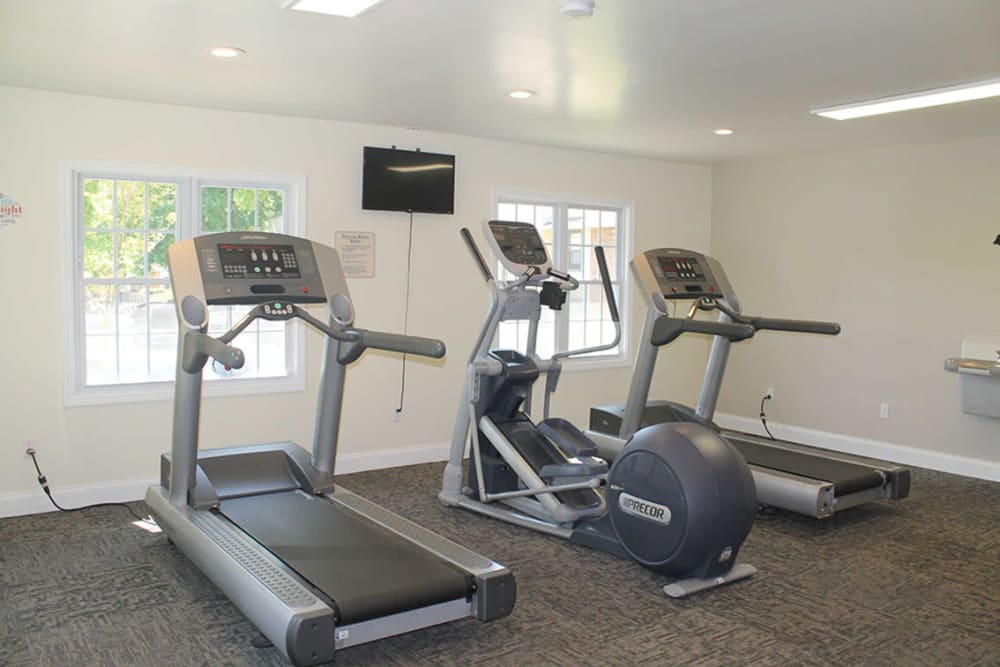 Treadmills in the fitness center at Chapel Creek in Doraville, Georgia