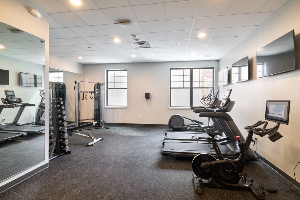 Fitness equipment available for use in our fitness center at The Seville Apartments in Easton, Pennsylvania