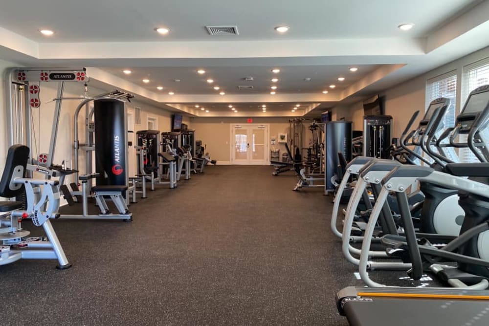 Fitness center at Pearl Pointe Apartments in Burlington, New Jersey