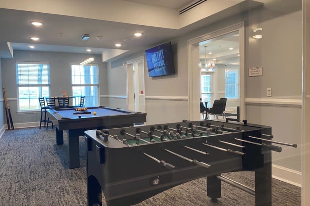 Foosball table in the rec room at Pearl Pointe Apartments in Burlington, New Jersey