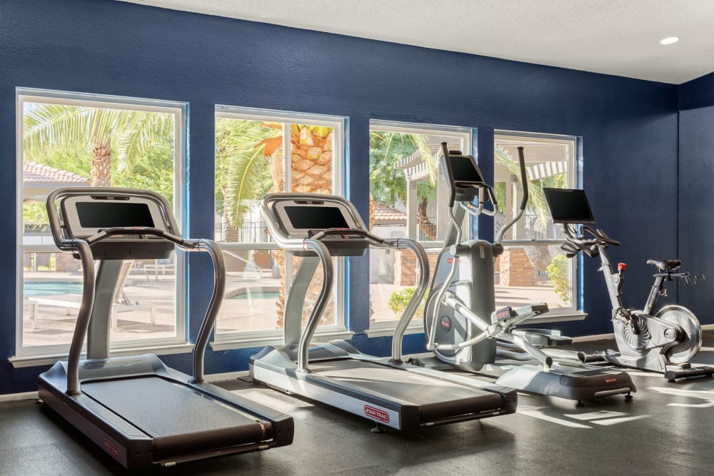 Treadmills and ellipticals in the fitness center at Cielo on Gilbert in Mesa, Arizona