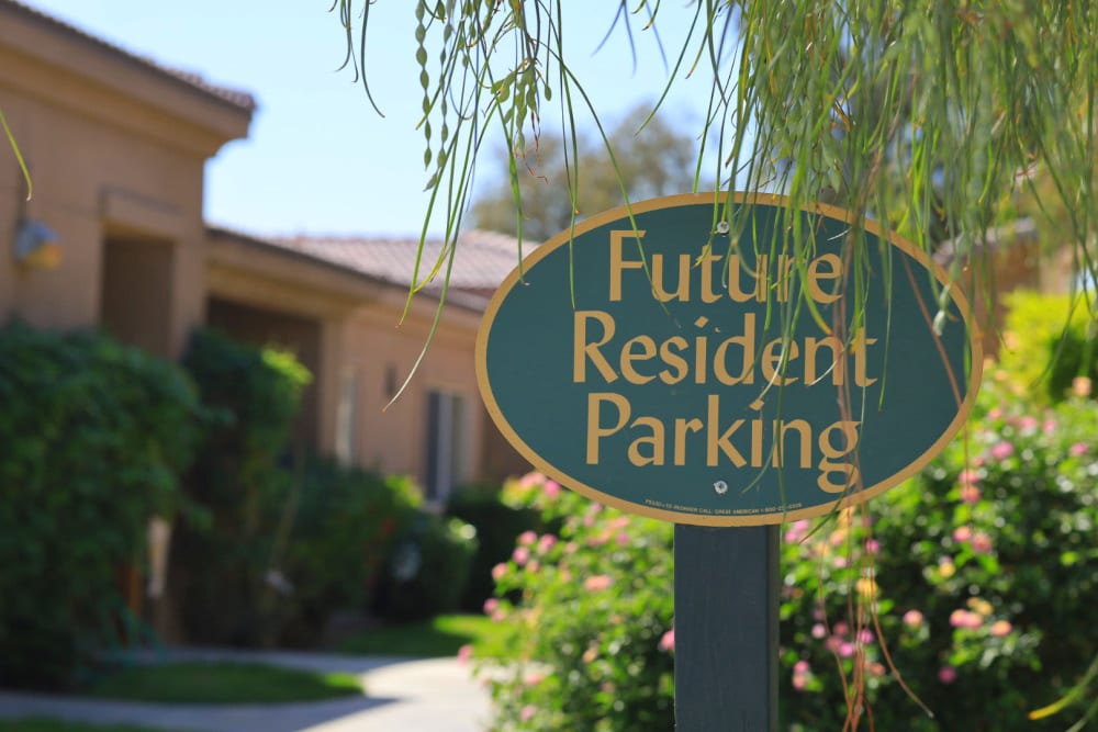 Parking sign at Villas on the Green in Palm Desert, California