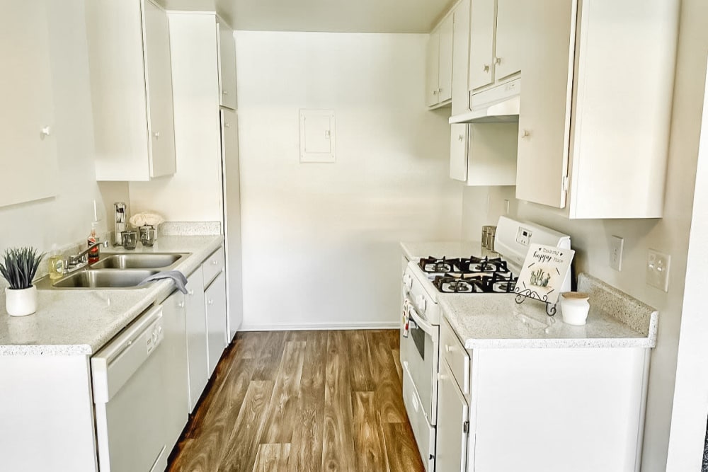 White kitchen at Terrace Oak in Colton, California