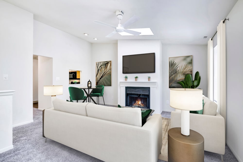 Spacious Living Room with fireplace at Tory Estates Apartment Homes in Clementon, New Jersey