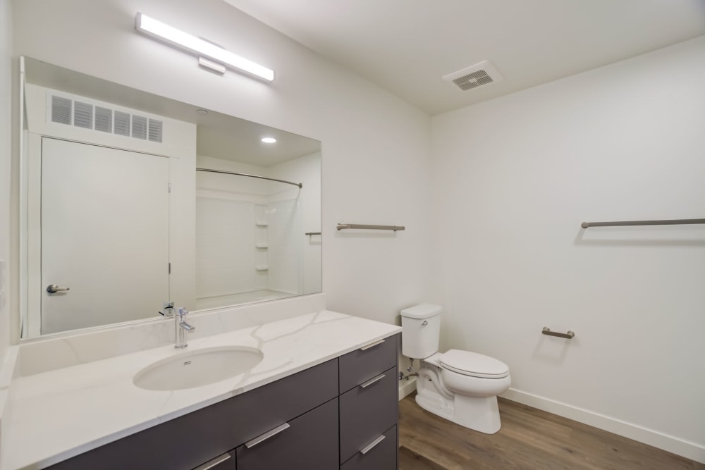 Cozy Bathroom and fixtures at Kinect @ Burien in Burien, Washington
