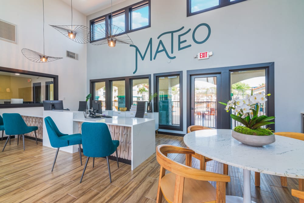 Leasing recreation area at Mateo Apartment Homes in Arlington, Texas