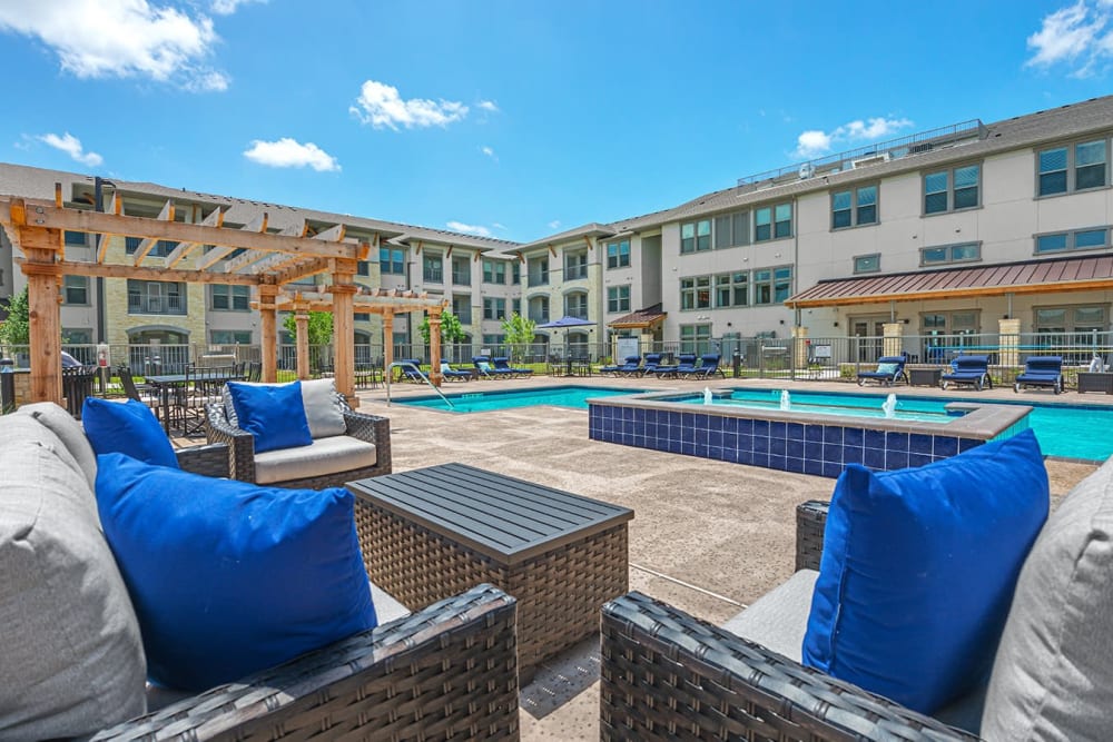 Swimming pool with amenities at The Preserve at Gateway in Forney, Texas
