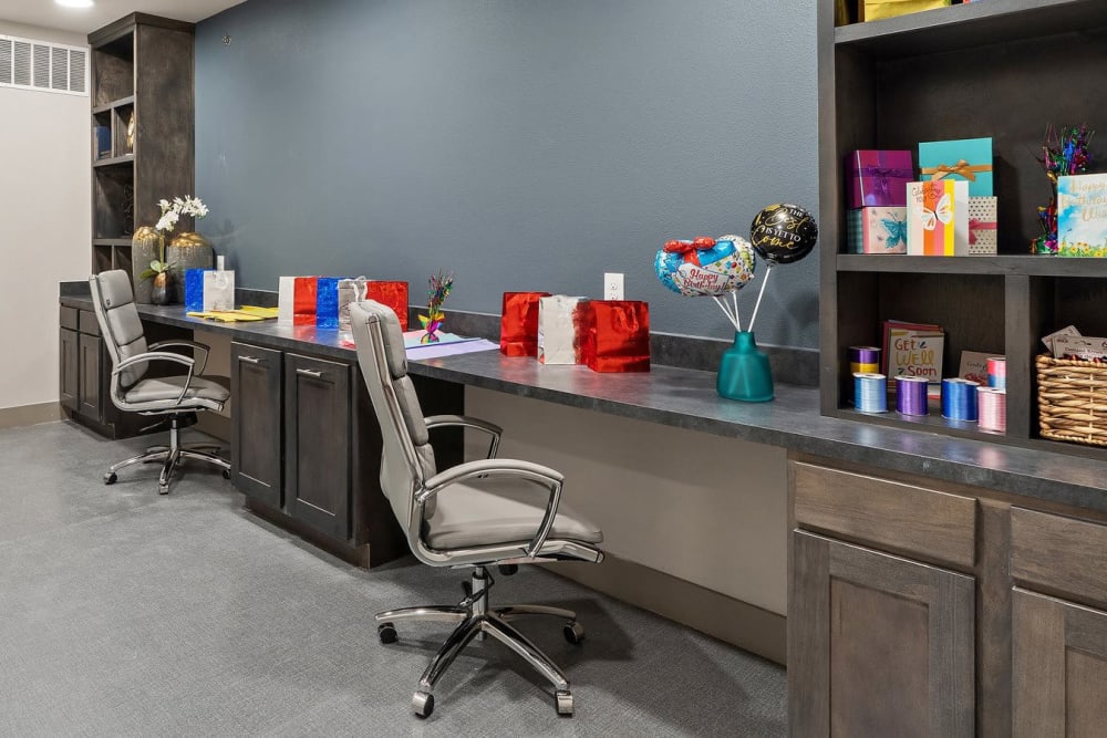 Business center with snacks at The Preserve at Willow Park in Willow Park, Texas