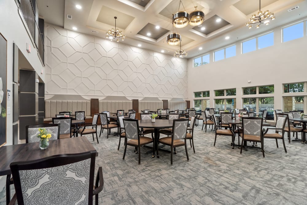 Dining area with nice lights at The Preserve at Willow Park in Willow Park, Texas