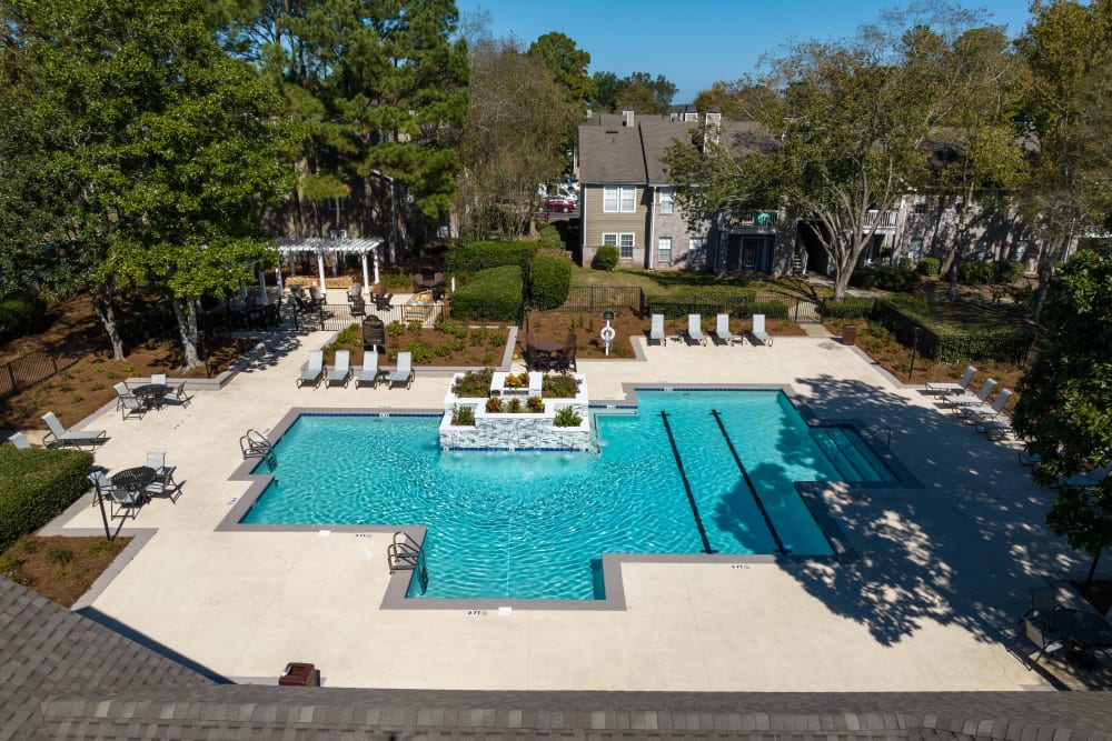 The sparkling community swimming pool at Arbor Gates in Fairhope, Alabama