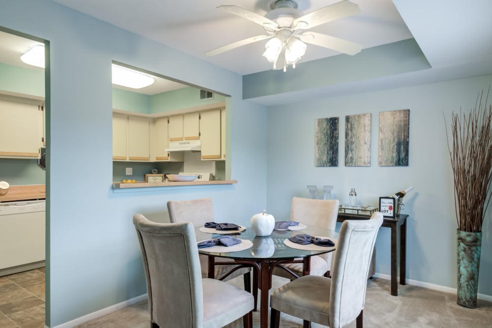 Dining room next to kitchen at Montgomery Woods Townhomes in Harleysville, PA