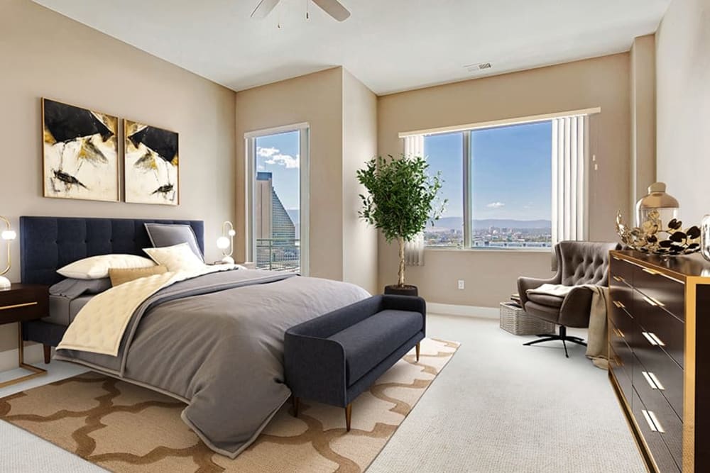 Large bedroom at The Deco at Victorian Square in Sparks, Nevada