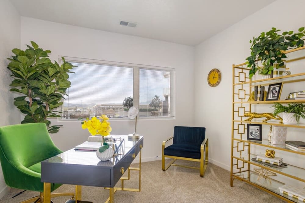 Home office with a great view at The Deco at Victorian Square in Sparks, Nevada