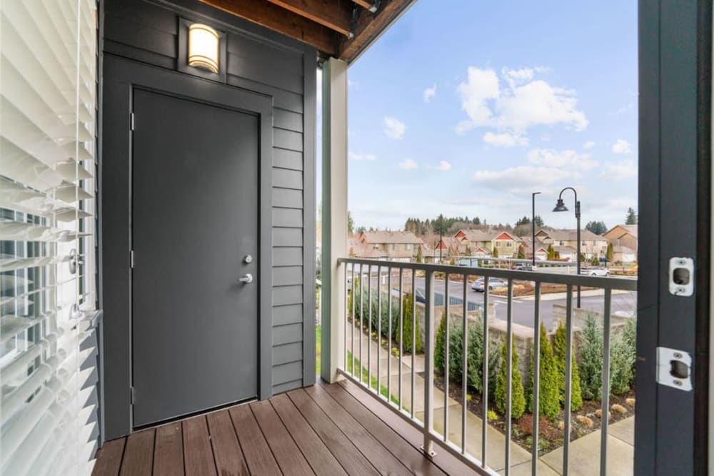 Private balcony at Briggs Village Apartments in Olympia, Washington