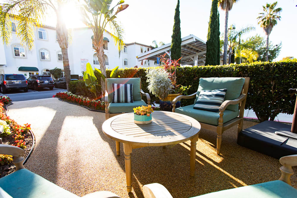 Outdoor patio with seating at San Clemente Villas by the Sea in San Clemente, California