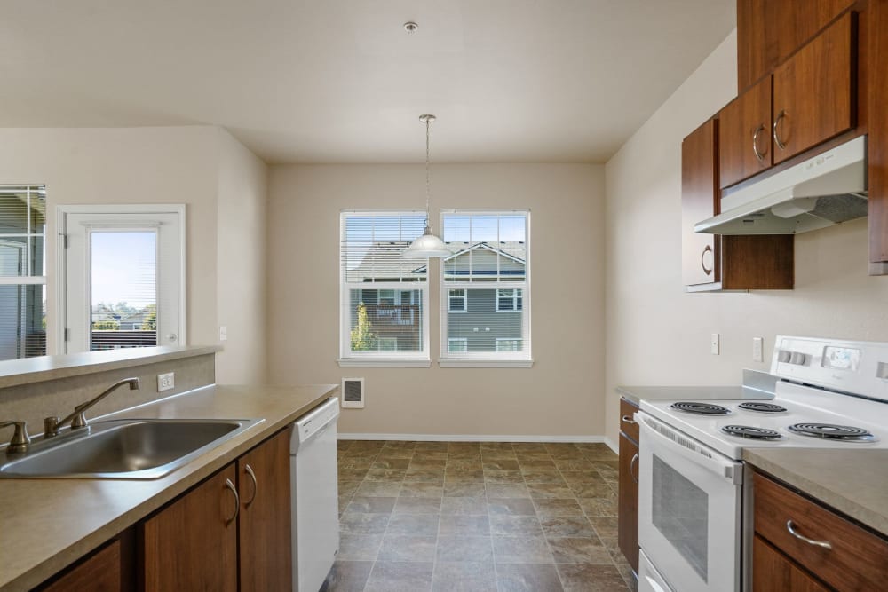 Apartment hallway kitchen at Springbrook Ridge Apartments in Newberg, Oregon