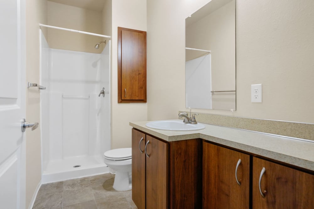 Apartment bathroom at Springbrook Ridge Apartments in Newberg, Oregon