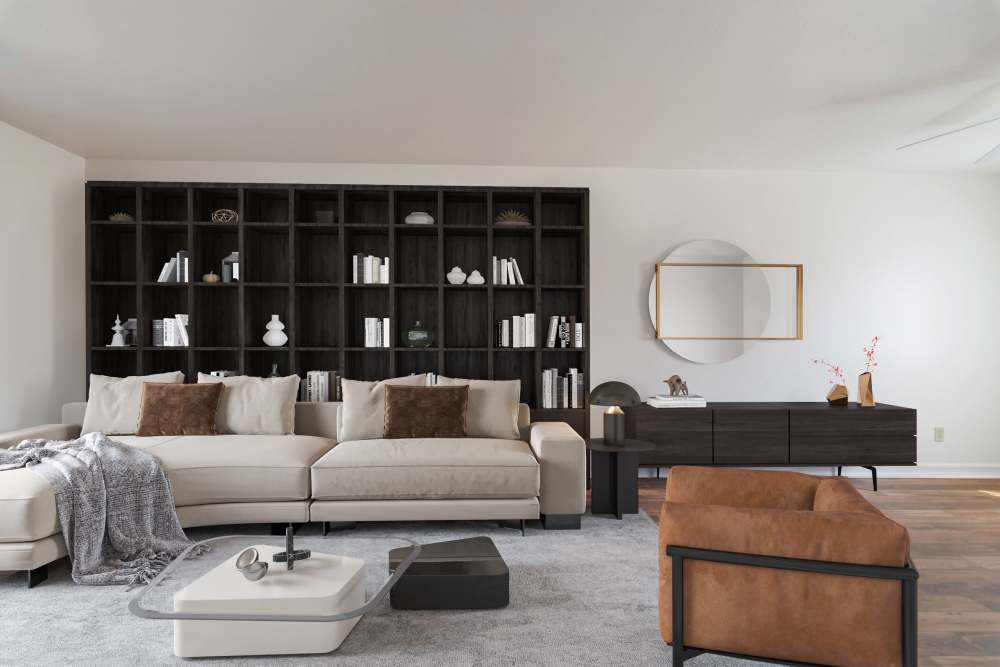 a bright living space at Pomerado Terrace in San Diego, California