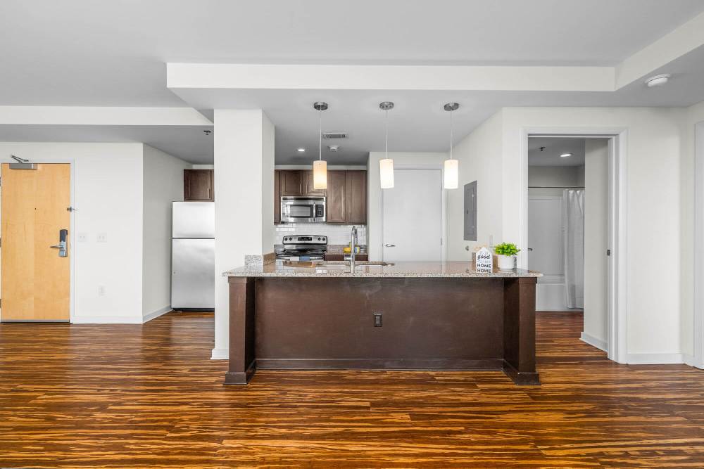 Kitchen area at Lofts at 401 Cherry in Macon, Georgia