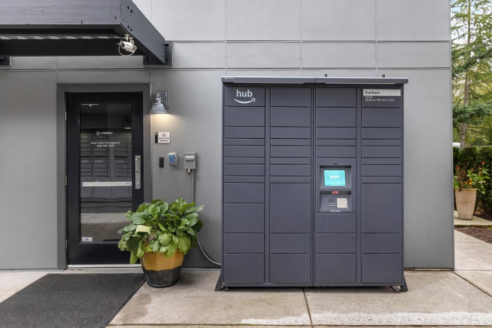 The convenient package lockers at Karbon Apartments in Newcastle, Washington
