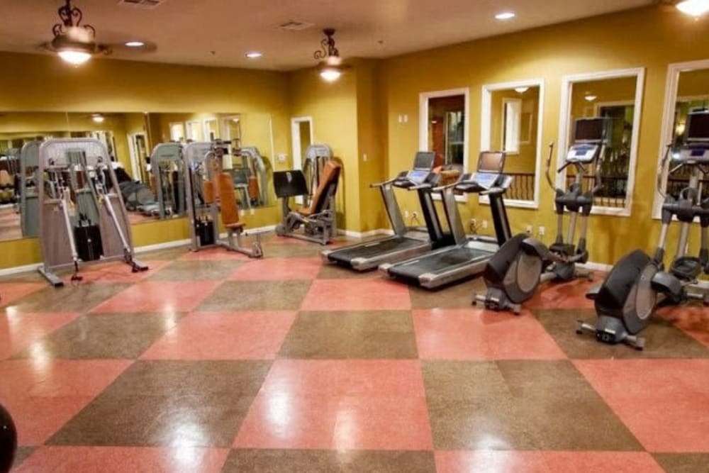 Spacious fitness center at Villas At Villaggio in Modesto, California