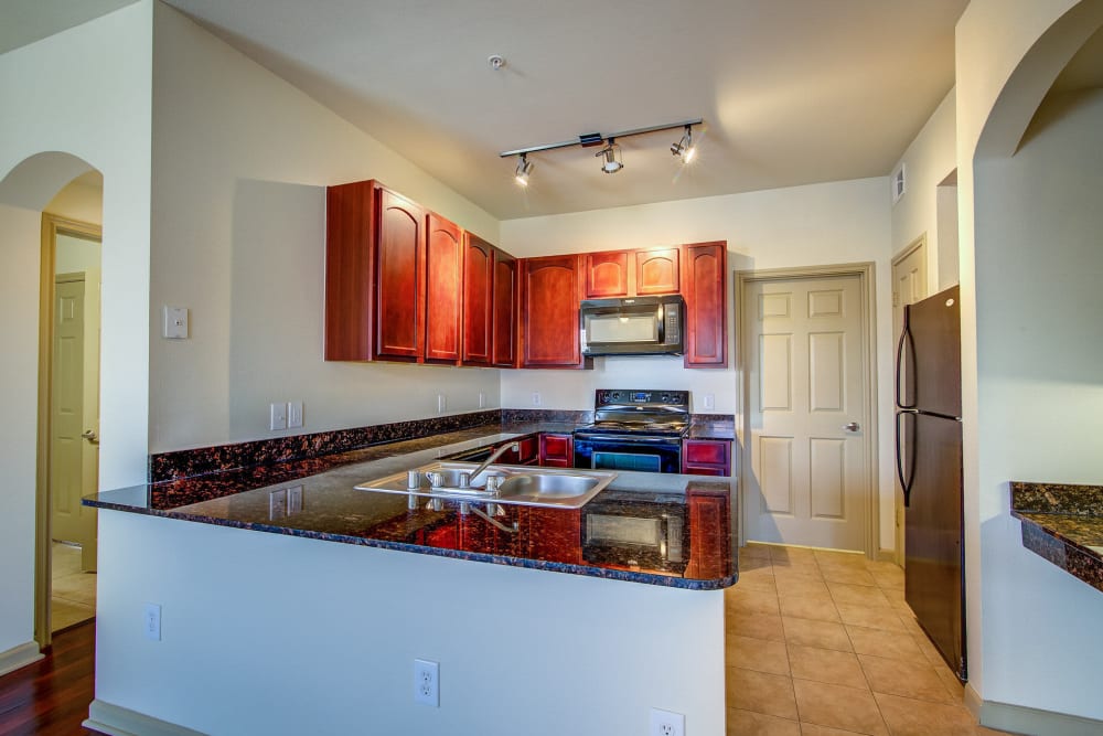 Large modern kitchen at Estates at Canyon Ridge in San Antonio, Texas