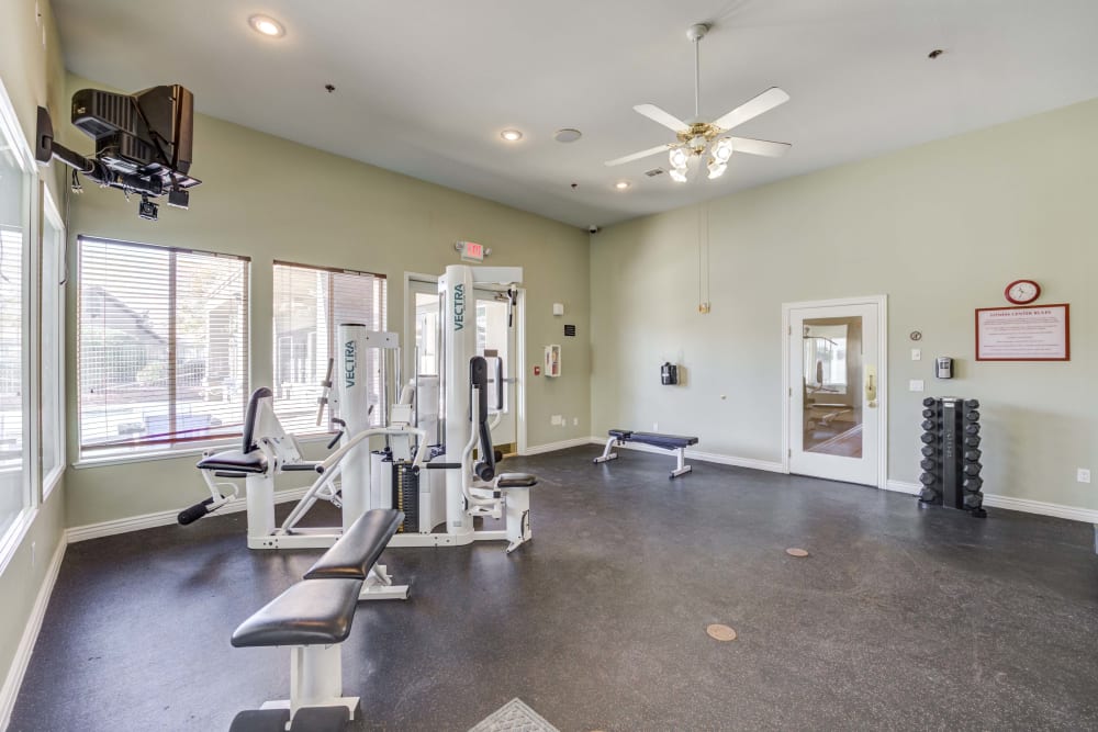 Modern fitness equipment featured at Whispering Palms Apartments in North Las Vegas, Nevada