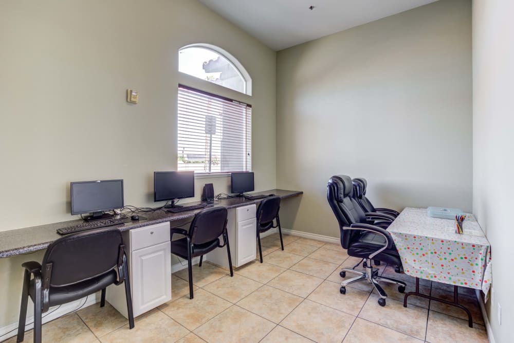 Business center workstations at Whispering Palms Apartments in North Las Vegas, Nevada