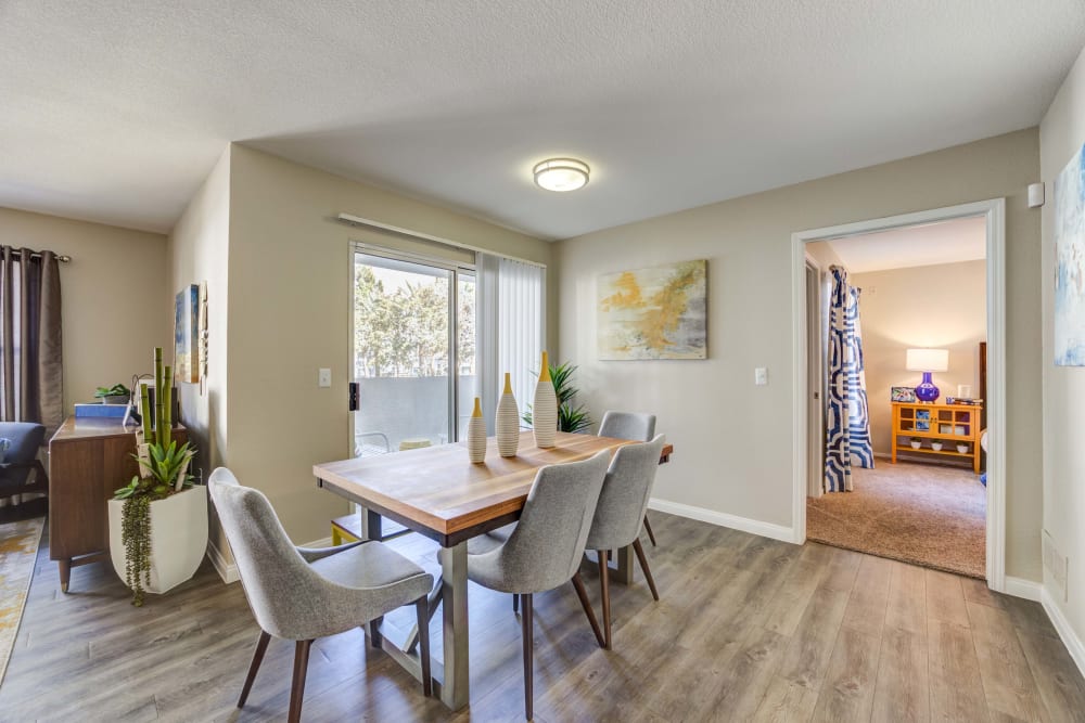 Dining table and view of a bedroom at Ascent at Silverado in Las Vegas, Nevada