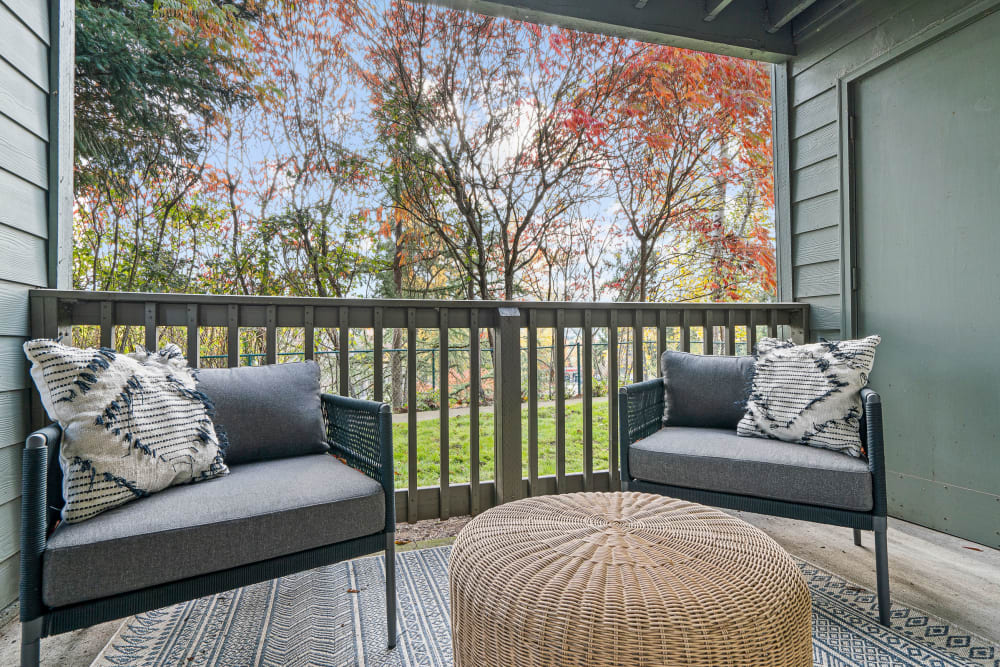 Large balcony with views of the forrest at Timbers at Tualatin in Tualatin, Oregon