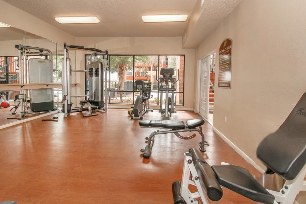 Large fitness center at Ashley Oaks in San Antonio, Texas