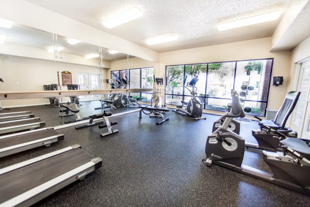 Fitness center with treadmills at Ashley Oaks in San Antonio, Texas