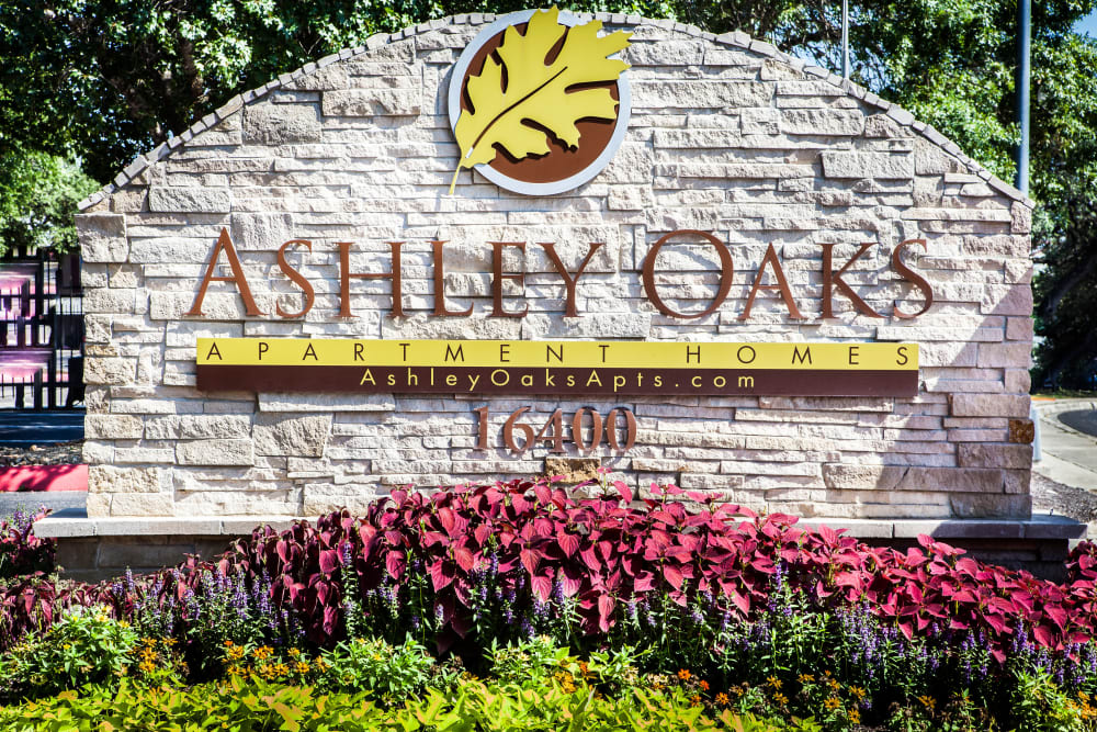 Front entrance sign at Ashley Oaks in San Antonio, Texas
