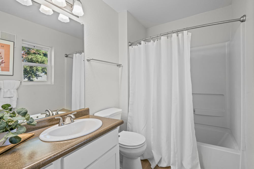 Large bathroom in a model home at Haven at Golf Creek in Portland, Oregon