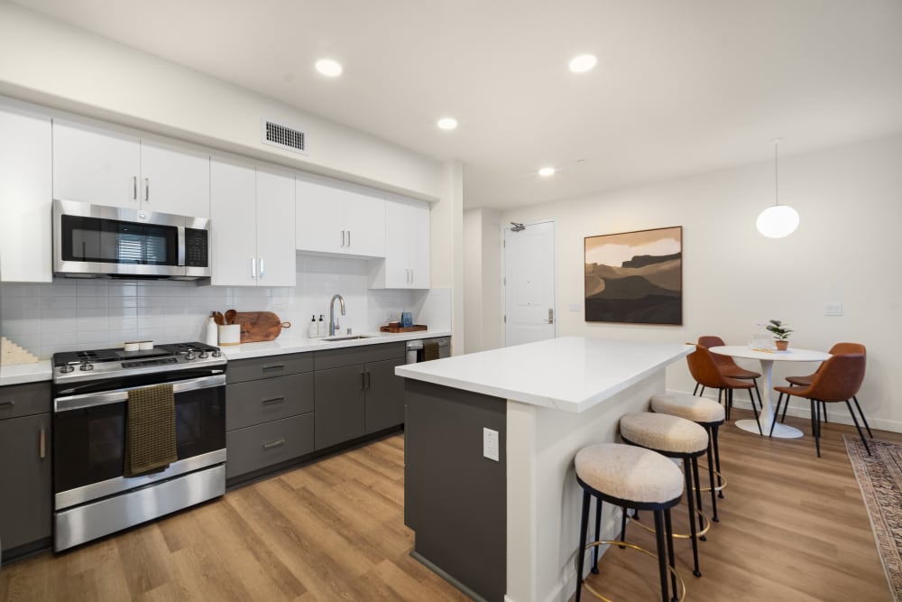 Spacious and modern kitchen in a one-bedroom apartment at The Villas at Anacapa Canyon in Camarillo, CA