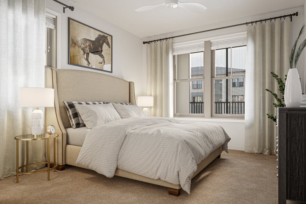 Luxurious bedroom at Westport Lofts | Apartments & Townhomes in Belville, North Carolina