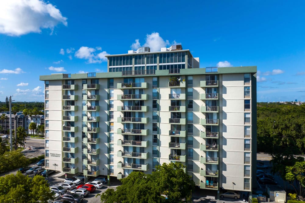 An aerial view of an apartment building at Forest Place in North Miami, Florida