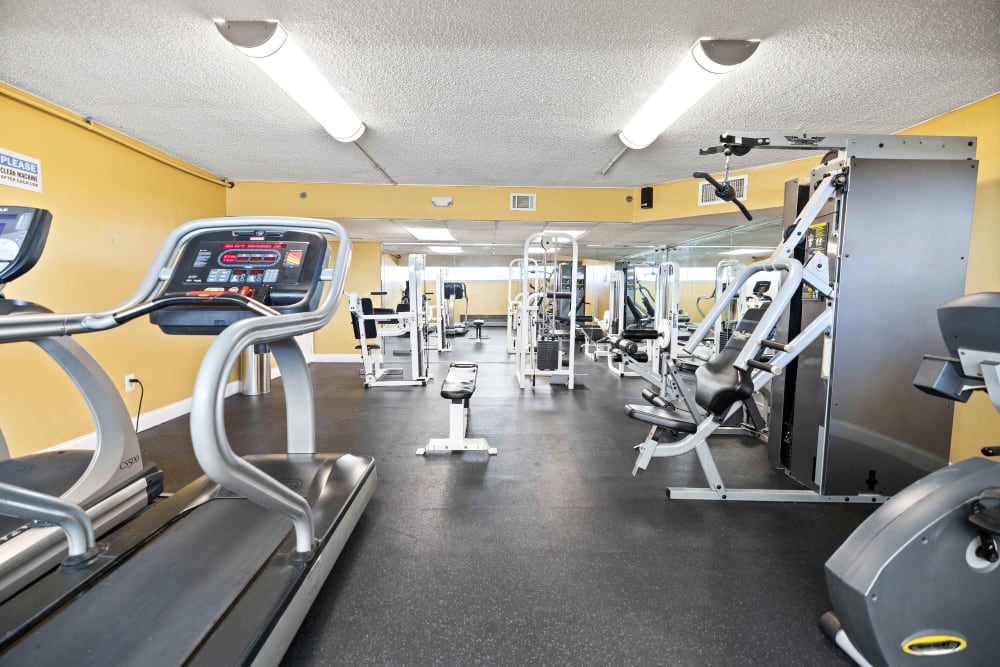 Cardio and weight lifting equipment in the fitness center at Forest Place in North Miami, Florida