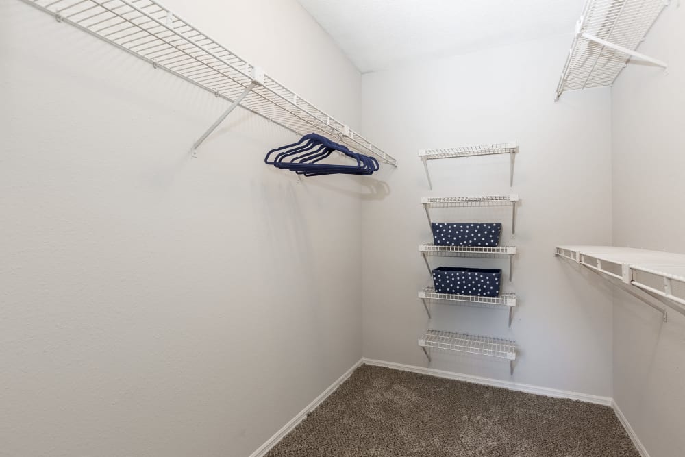 A walk-in closet with shelving in an apartment at Parc at 1695 in Norcross, Georgia